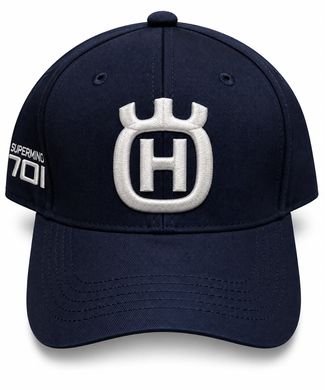 Gorra DERRAPA Husqvarna Azul oscuro, vista frontal, sobre fondo blanco