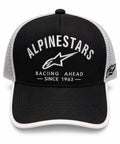 Gorra trucker DERRAPA Alpinestars Negro y blanco, vista frontal, sobre fondo blanco