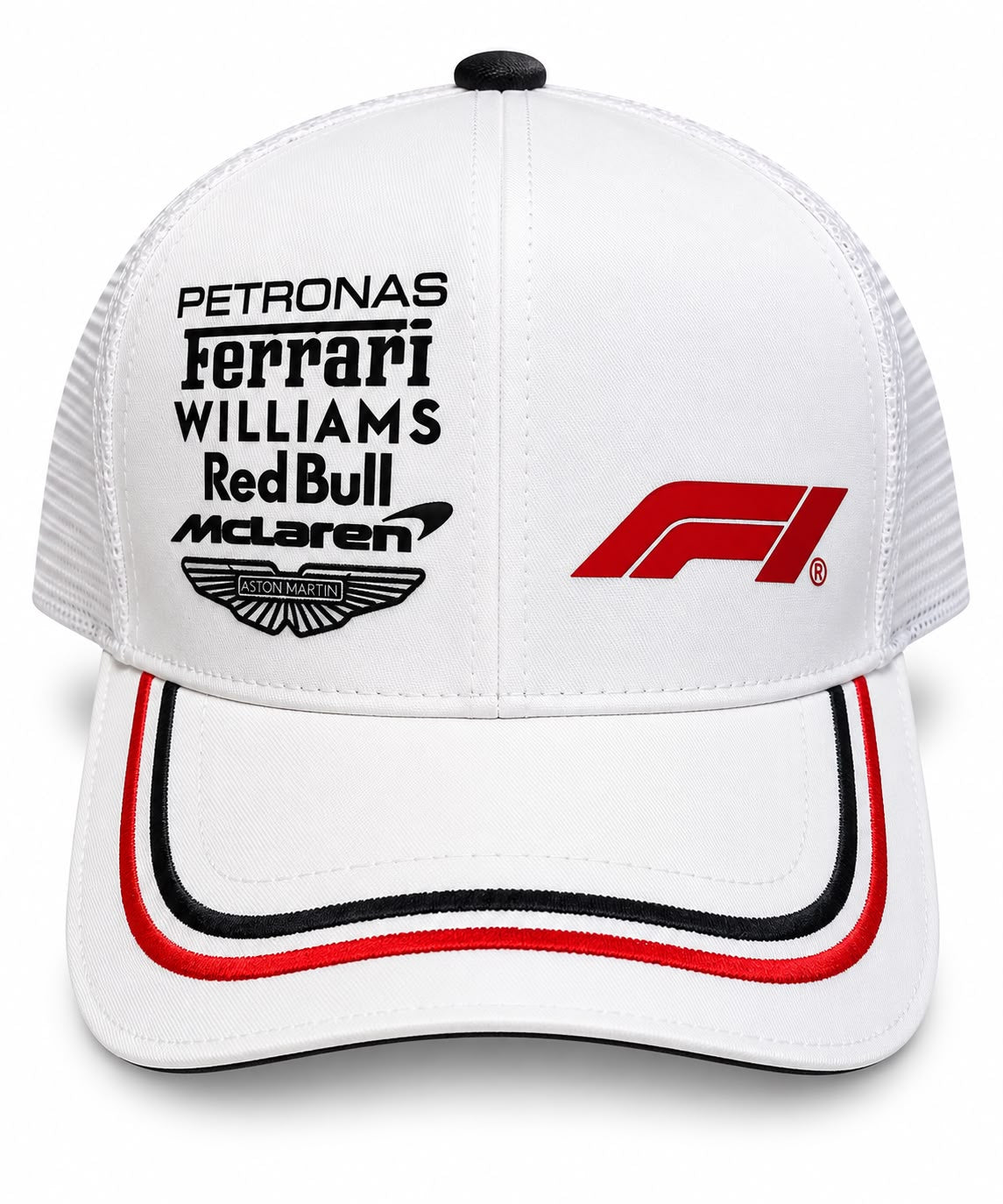 Gorra trucker DERRAPA Parrilla completa negro y blanco, vista 2, sobre fondo blanco