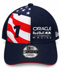 Gorra DERRAPA Oracle Red Bull Racing Azul oscuro con bandera de Estados Unidos, vista frontal, sobre fondo blanco