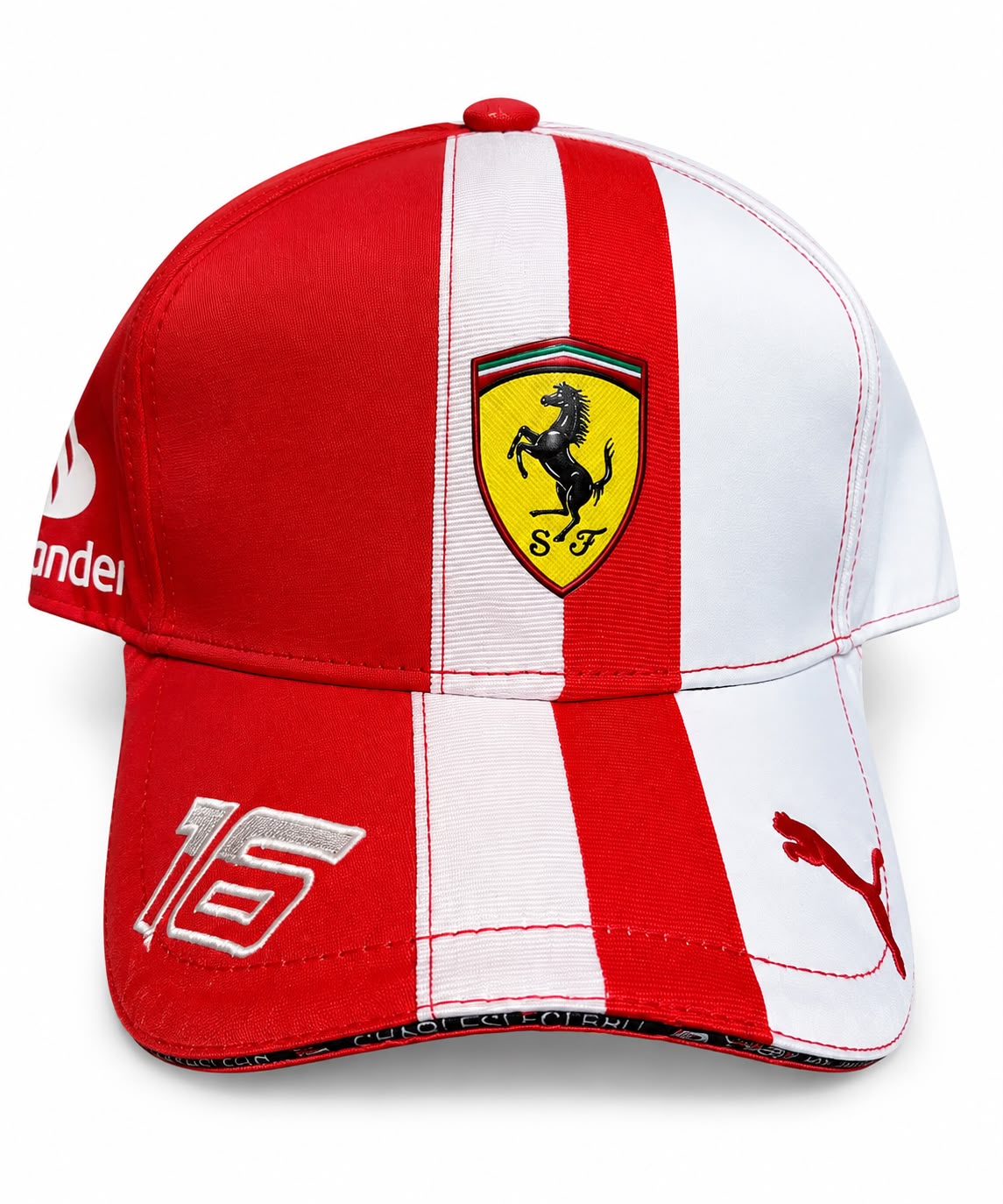 Gorra DERRAPA Ferrari Santander Rojo y blanco a franjas, vista frontal, sobre fondo blanco