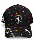 Gorra trucker DERRAPA Ferrari Santander negro y rojo, vista frontal, sobre fondo blanco