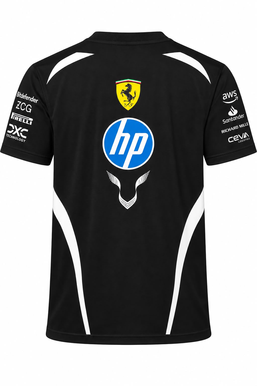 Camiseta DERRAPA Ferrari Negro con detalles blancos, vista 2, sobre fondo blanco