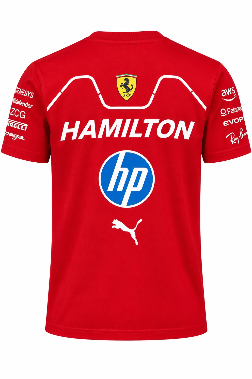 Camiseta DERRAPA Ferrari Rojo con líneas blancas, vista frontal, sobre fondo blanco