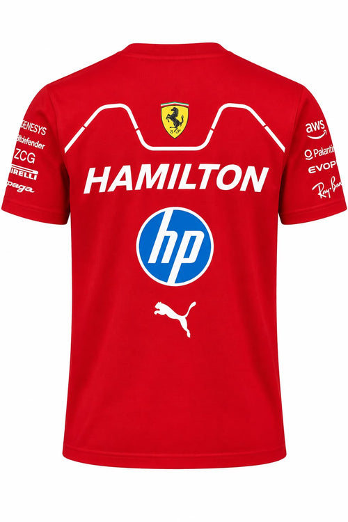 Camiseta DERRAPA Ferrari Rojo con líneas blancas, vista frontal, sobre fondo blanco