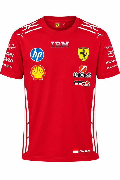 Camiseta DERRAPA Ferrari Rojo con líneas blancas, vista frontal, sobre fondo blanco