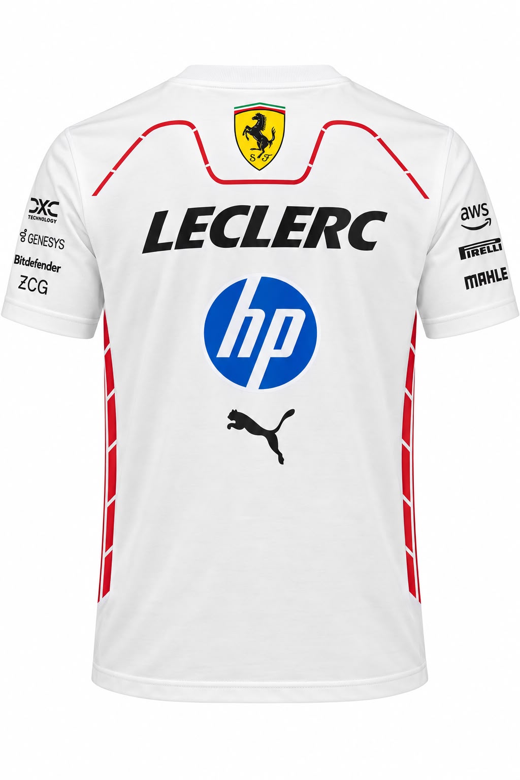 Camiseta DERRAPA Ferrari Blanco con líneas rojas, vista 2, sobre fondo blanco