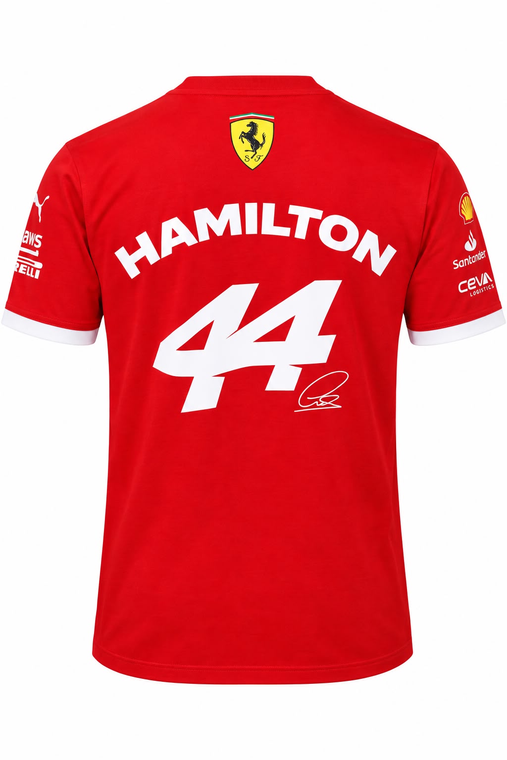 Camiseta DERRAPA Ferrari Rojo con puños blancos, vista frontal, sobre fondo blanco