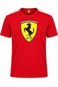 Camiseta DERRAPA Ferrari Rojo con hombros blancos, vista frontal, sobre fondo blanco