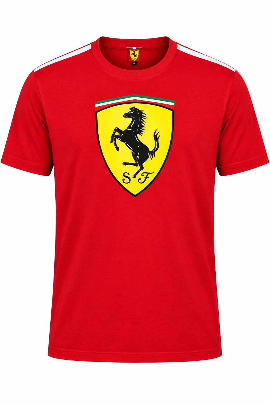 Camiseta DERRAPA Ferrari Rojo con hombros blancos, vista frontal, sobre fondo blanco