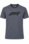 Camiseta DERRAPA Formula 1 Gris oscuro con logo grande negro, vista frontal, sobre fondo blanco