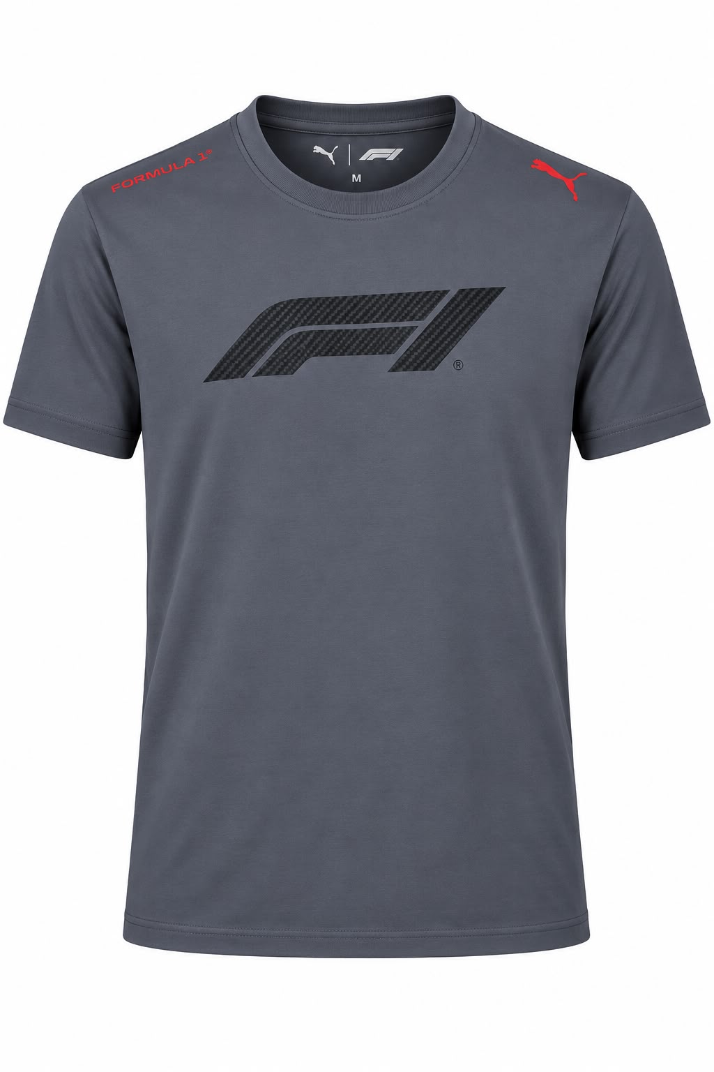 Camiseta DERRAPA Formula 1 Gris oscuro con logo grande negro, vista frontal, sobre fondo blanco