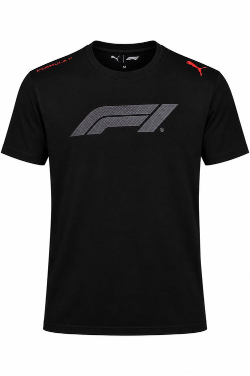 Camiseta DERRAPA Formula 1 Negro con logo grande gris, vista frontal, sobre fondo blanco