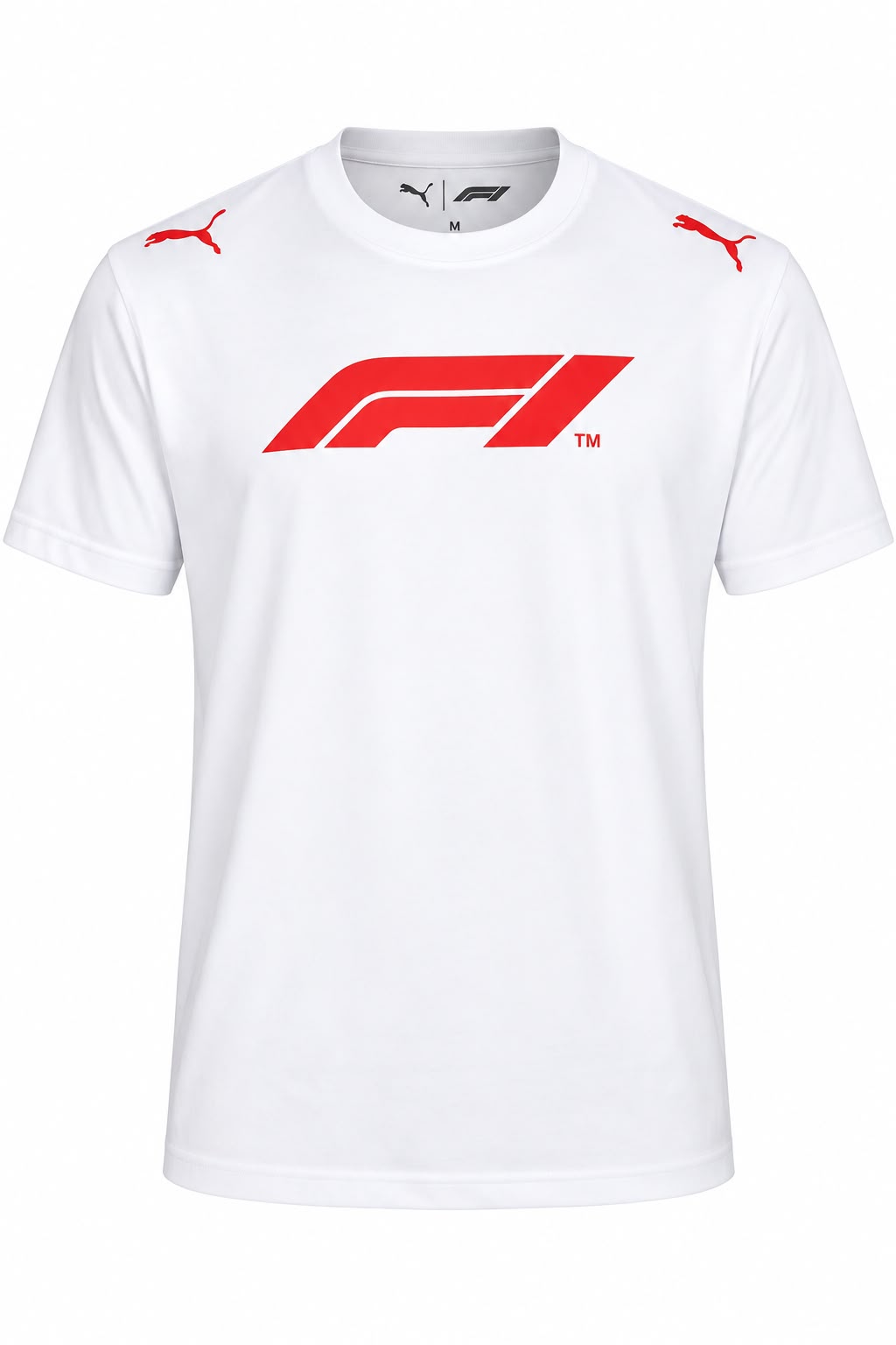 Camiseta DERRAPA Formula 1 Blanco con logo grande rojo, vista frontal, sobre fondo blanco