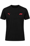Camiseta DERRAPA Formula 1 Negro con logos rojos, vista frontal, sobre fondo blanco