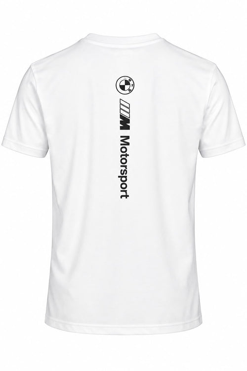 Camiseta DERRAPA BMW M Motorsport Blanco con letras negras, vista frontal, sobre fondo blanco