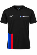 Camiseta DERRAPA BMW M Motorsport Negro con franja azul, celeste y roja, vista frontal, sobre fondo blanco