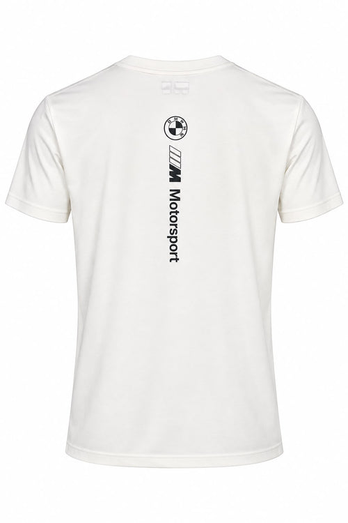 Camiseta DERRAPA BMW M Motorsport Blanco hueso con franja azul y roja, vista 2, sobre fondo blanco
