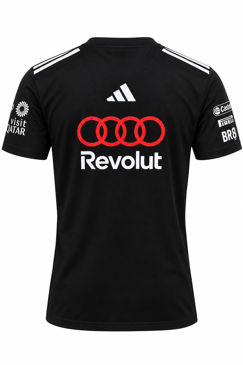 Camiseta DERRAPA Audi Revolut Negro con rojo y blanco, vista 2, sobre fondo blanco