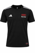 Camiseta DERRAPA Audi Revolut Negro con rojo y blanco, vista frontal, sobre fondo blanco