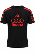 Camiseta DERRAPA Audi Revolut Negro con estampa roja, vista frontal, sobre fondo blanco