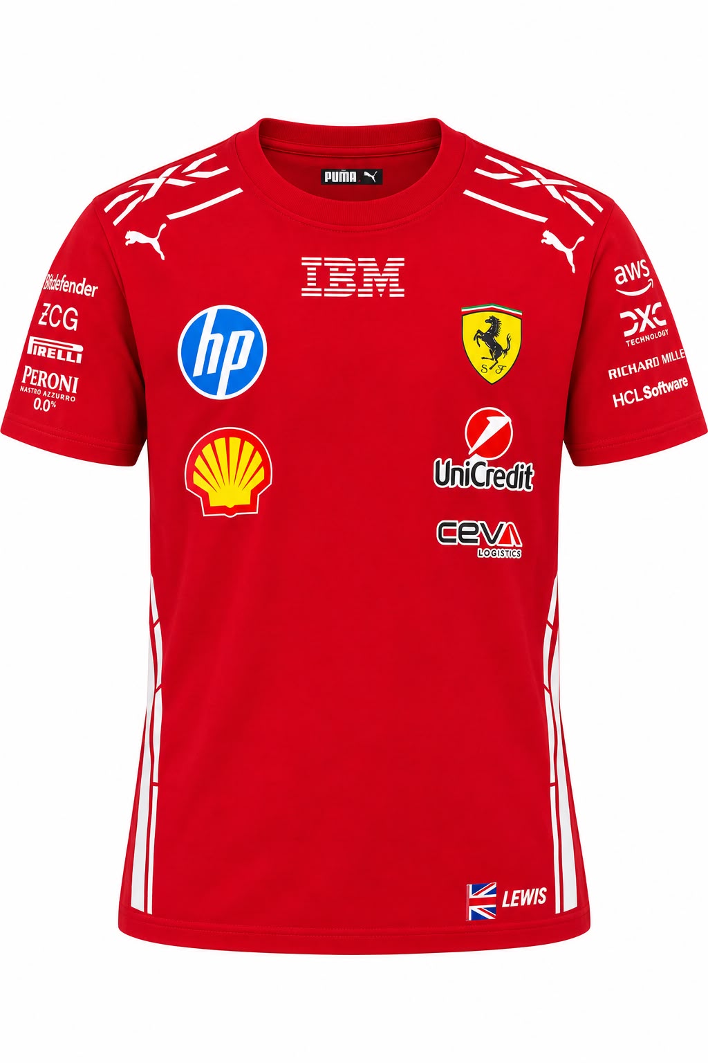 Camiseta DERRAPA Ferrari Rojo con vivos blancos, vista frontal, sobre fondo blanco