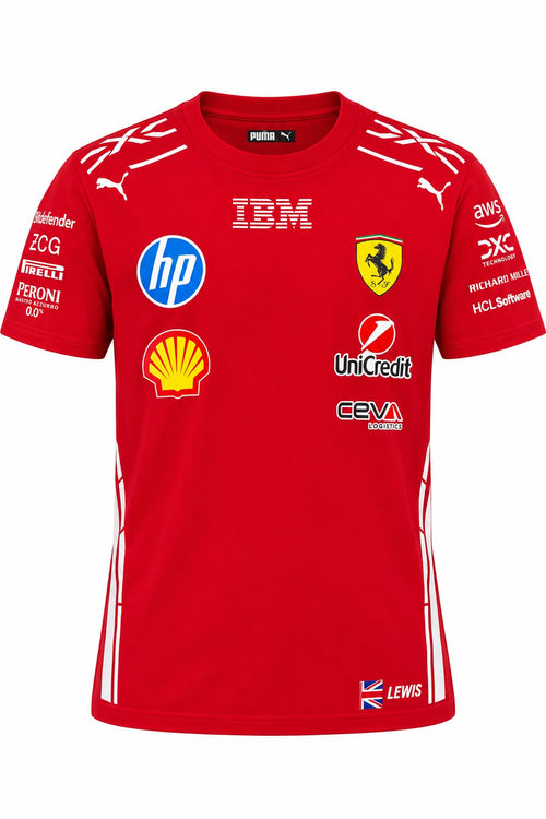 Camiseta DERRAPA Ferrari Rojo con vivos blancos, vista frontal, sobre fondo blanco