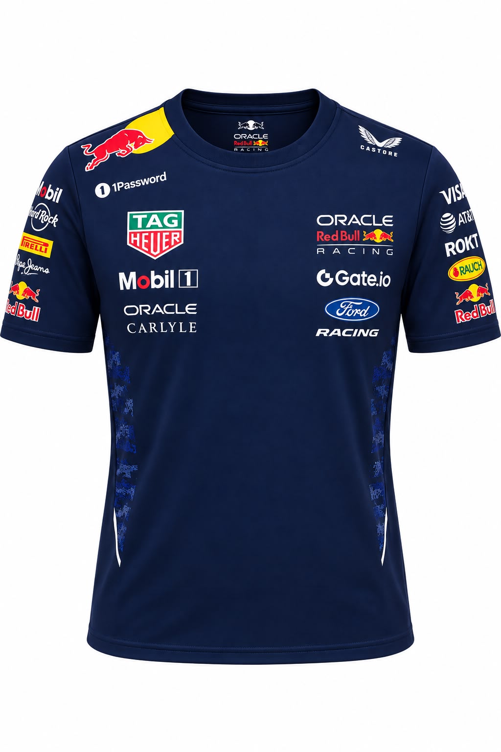 Camiseta DERRAPA Oracle Red Bull Racing Azul oscuro, vista frontal, sobre fondo blanco