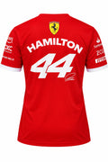 Camiseta corte femenino DERRAPA Ferrari Rojo con puños blancos, vista frontal, sobre fondo blanco