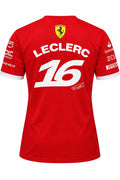Camiseta corte femenino DERRAPA Ferrari Rojo con puños blancos, vista frontal, sobre fondo blanco