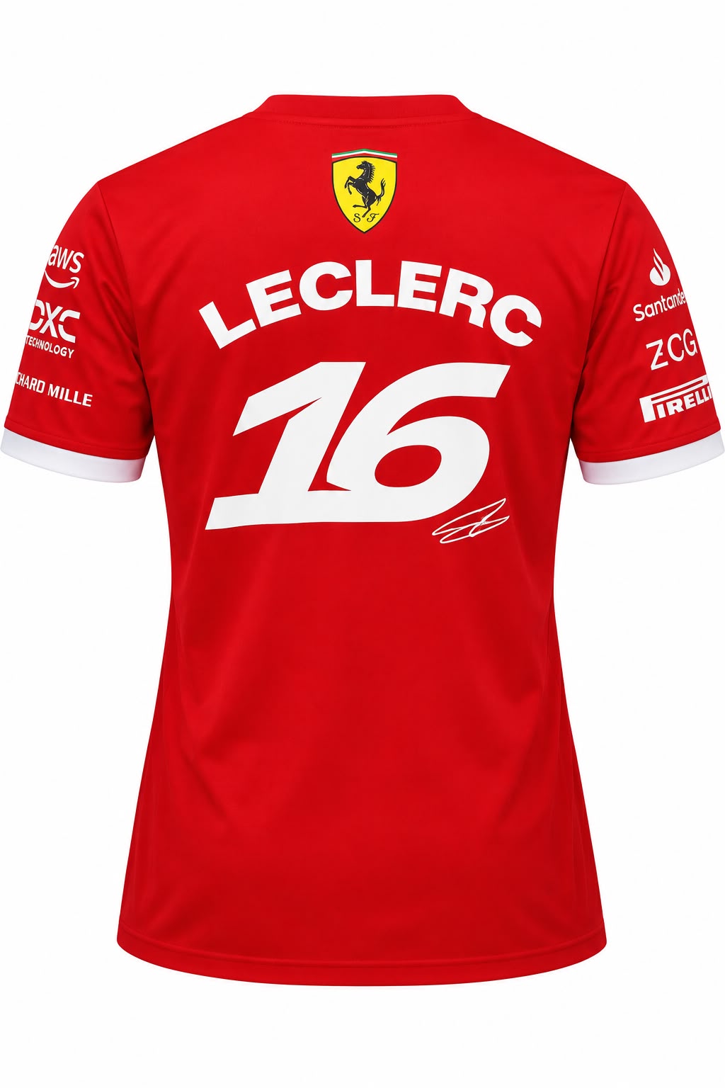 Camiseta corte femenino DERRAPA Ferrari Rojo con puños blancos, vista frontal, sobre fondo blanco