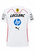 Camiseta corte femenino DERRAPA Ferrari Blanco con líneas rojas, vista frontal, sobre fondo blanco