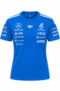 Camiseta corte femenino DERRAPA Mercedes-AMG Petronas Azul rey con blanco, vista frontal, sobre fondo blanco