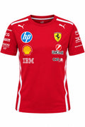 Camiseta corte femenino DERRAPA Ferrari Rojo con franjas blancas, vista frontal, sobre fondo blanco