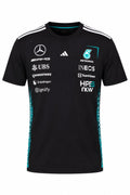 Camiseta DERRAPA Mercedes-AMG Petronas Negro con turquesa y blanco, vista frontal, sobre fondo blanco