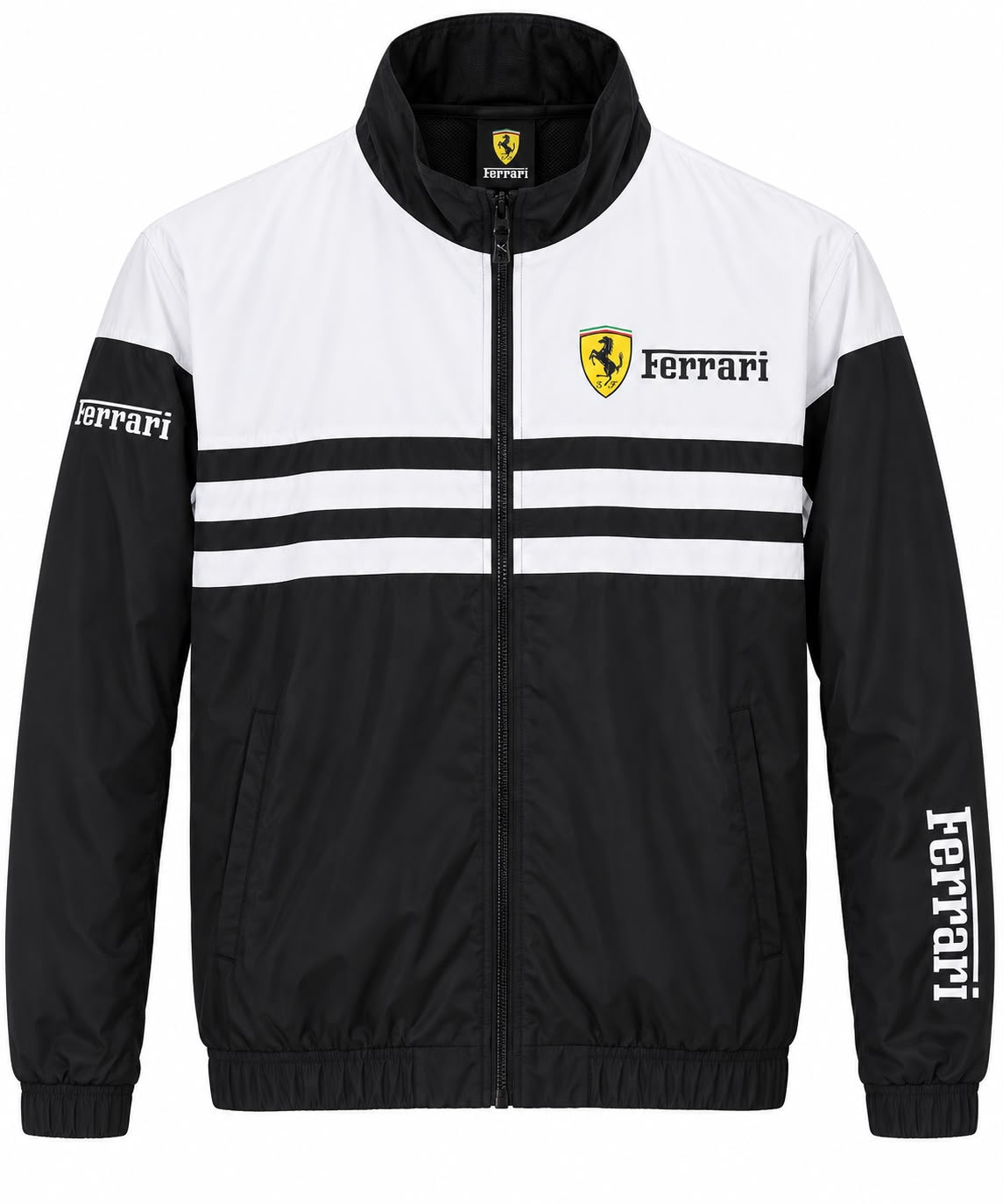 Chaqueta Ferrari blanca y negra franjas al pecho calidad 1:1, foto 1