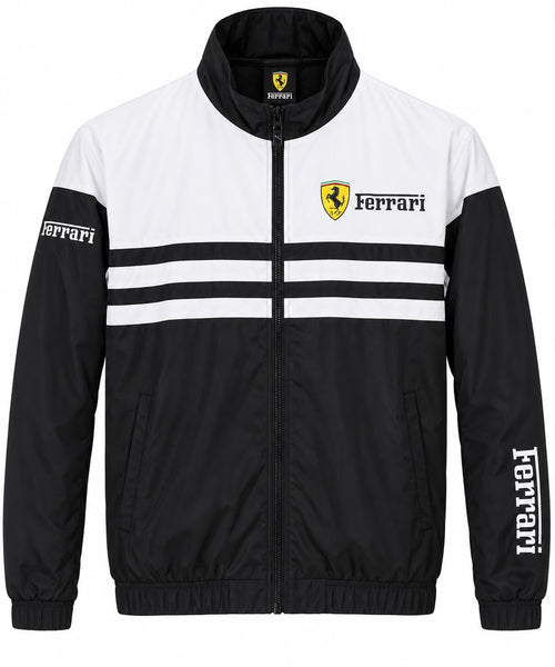 Chaqueta Ferrari blanca y negra franjas al pecho calidad 1:1, foto 1
