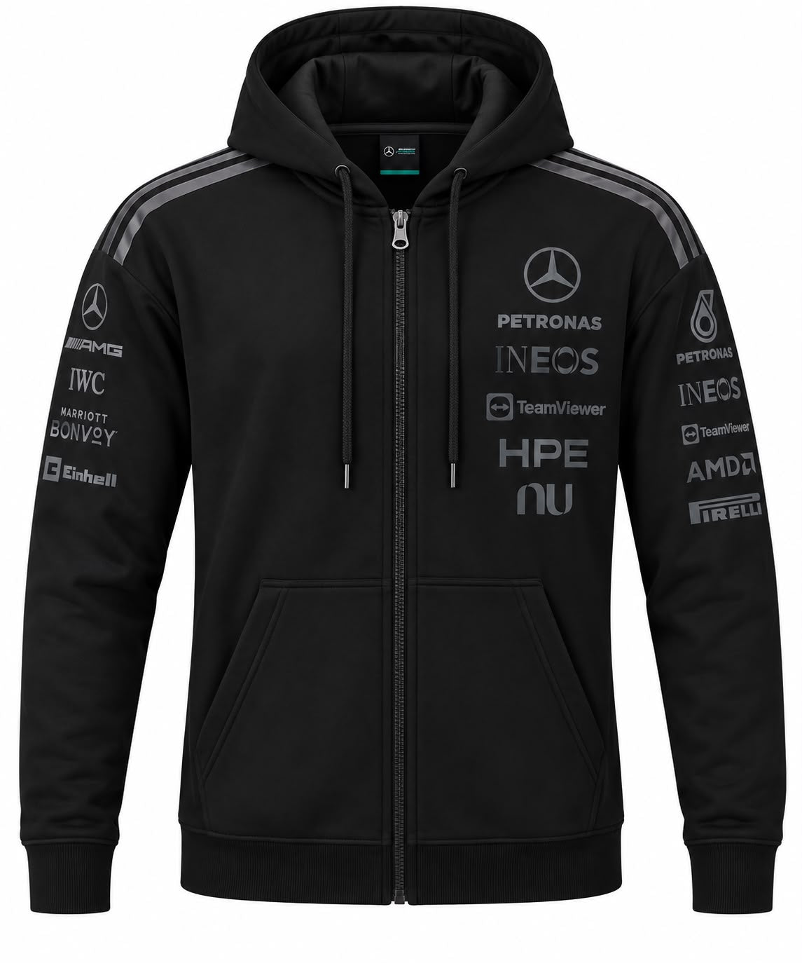 Chaqueta Mercedes negra con capota y Petronas calidad 1:1, foto 1